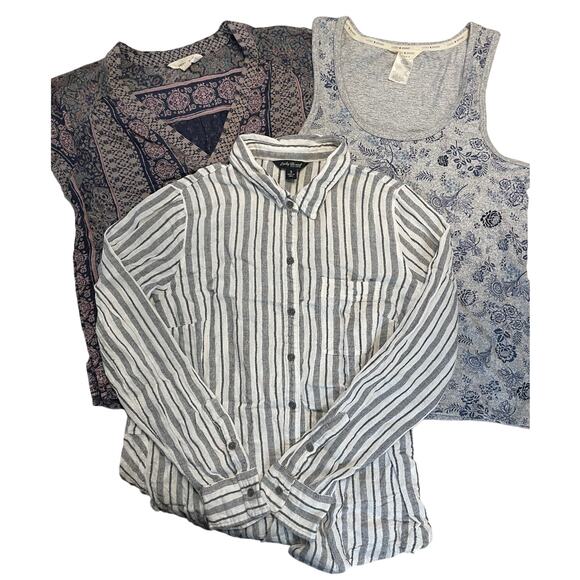 Bundle Small Tops Lucky Brand Striped Floral Blue 3-Piece Lot EUC - Picture 2 of 8